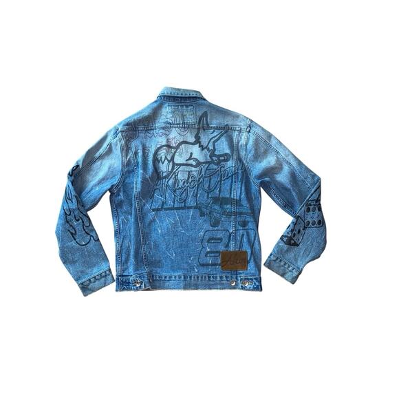 VTG AKOO Redline 2 Piece Denim Set Button Up Jean Jacket & Pants SZ M TOP 36X32 - Picture 4 of 16